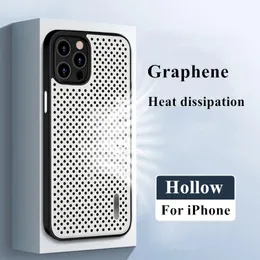iPhone 14 13 12 11 Pro Max Mini Shell Heat Dissipation 통기 실리콘 충격 방지 덮개 용 그래 핀 냉각 전화 케이스