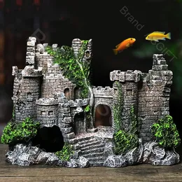 Dekorationer Aquarium Ancient Castle Decoration Harts Artificial Building Rocks Cave for Aquarium Fish Tank Landscaping Ornament Decor 230506