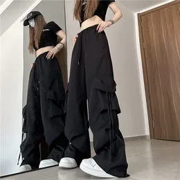 Women s Pants s MINGLIUSILI celana kaki lebar musim panas 2023 katun hitam pinggang tinggi saku lurus ukuran besar pinggul gaya Korea 230509