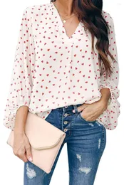 Kvinnors blusar White/Black Love You Boo Balloon Sleeve Blus Women Autumn Spring V Neck Elegant Polka Dot Print Comfy Tops 2x