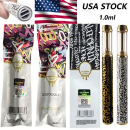 미국 창고 캘리포니아 캘리포니아 꿀 꿀 재충전 가능한 일회용 vapes 펜 포장 e 담배 화려한 1.0ml 용량 530mAh 배터리 빈 펜 CQ 스티커가있는 펜