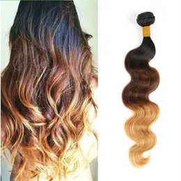 Brasilianische Körperwelle Two Tone Color Ombre Human Remy Hair Weaves T1B 27 T1B 30 T1B 99J Brown Burgund Red Double Wefts2784