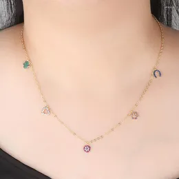 Pendant Necklaces 2023 Multicolor Elements Cubic Zirconia Simple Women's Fashion Jewelry Cobre CZ Colar