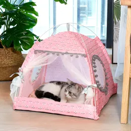 Mats Cat Tent Bed Pet Products 일반 Teepee Closed Cozy Hammock with Floor Cat House 애완 동물 작은 개 집 액세서리 제품