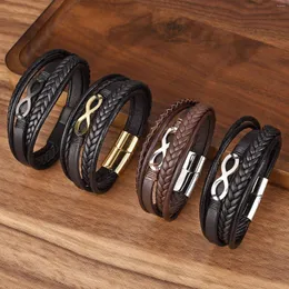 Charm Bracelets Special Men's Leather Bracelet Stainless Steel Braided Rope Multilayer Magnet Buckle Bangles Fashion Jewelry Gifts