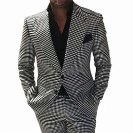 Erkek Suit Blazers Houndstooth Damatlar Erkekler Takım Sekretler İnce Fit 2 Parçalı Blazer Pantolonlu Erkek Giysileri Düğün için Ekose Erkek Takımlar 230509