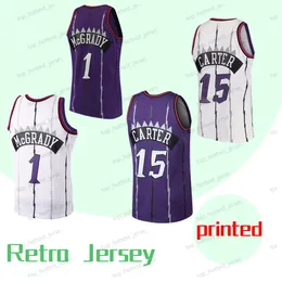 Tryckt 15 Vince Carter Basketball Jersey 1 Tracy McGrday White Purple Retro Mens Print Verson Not Stitched Jerseys Classic Men Shirts Basketball Wear Summer