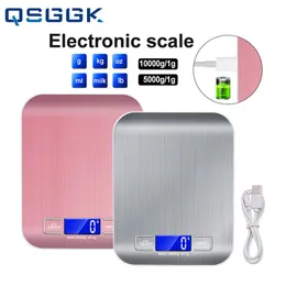 Household Scales Digital Kitchen 5kg 10kg Stainless Steel Panel USB Charge Precise Small Platform Portable Multifunction LCD Display 230508