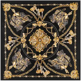 Sarongs Pobing 100 Silk Scarf Women Stora sjalar Sadelkedja Stoles Square Bandana Luxury Kerchief Hijab Female Foulards 130cm 230508