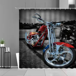 Gardiner retro motorcykel dusch gardiner klassiska racing bilmönster vattentät badrum gardin extrem sportkonst heminredning väggduk