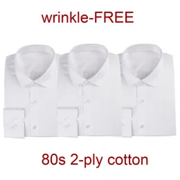 دعاوى فاخرة رجال أبيض فستان قميص 80s 2ply Cotton Wrinkle خالٍ خياط مصنوع من القمصان المصنوعة خصيصًا