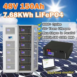 Batteria LiFePO4 da 48 V 150 Ah 200 Ah 100 Ah 51,2 V integrata 16S BMS intelligente Comunicazione CAN RS485 6000 + durata del ciclo di 10 anni