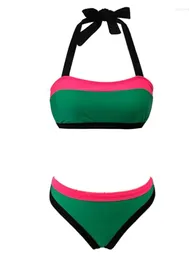 여자 수영복 여름 여성 솔리드 패치 워크 2023 비키니 ​​세트 2 피스 붕대 수영복 섹시한 비치웨어 인쇄 커버 업