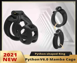 Massage 2021 Offizielle erweiterte Version Mamba V6 3D-gedruckter Cobra Cock Cage Python Keuschheitsgürtel für Männer DoubleArc Cuff Penisring 6134806