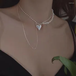 Цепочки Mengjiqiao Корейское элегантное пресноводное жемчужное ожерелье для женщин для женщин Мода Металлическая Сердце Свадебные Колары Ювелирные изделия подарки