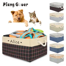 Accessories Personalised Name Clothes Storage Basket For Cat Dog Cloth Box Plaid Custom Pet Toy Baskets