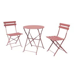 SR Steel Patio Bistro Set, Folding Outdoor Patio Furniture Set, 3 Piece Patio Set of Foldble Patio Table and Chairs, Lotus Pink