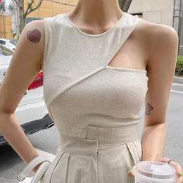 Women's Tanks Off Shoulder Crop Tank Tops Women O-Neck Summer Top Sleeveless Casual Vest Basic Camisole Womens Clothes Camisetas Sin Mangas