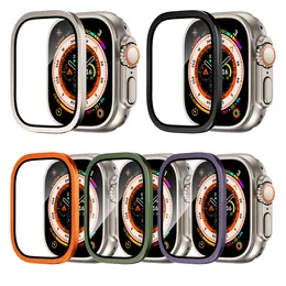 Aluminium Bumper Case Eingebaute gehärtete Glasfolie für Apple Watch 8 Ultra Displayschutzfolie 49 mm Gesichtsschutzabdeckung Smart Zubehör Bildschirmfolien