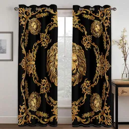 Tenda Stampa 3D Leone d'oro moderno 2 pezzi Tende per finestre in poliestere con ombreggiatura sottile per soggiorno, camera da letto, decorazioni per la casa