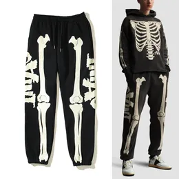 Calças de moletom masculinas e femininas hip hop vintage com estampa de caveira unissex joggers com cordão street wear calças pretas