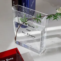 Decorative Objects Figurines Book Vase Acrylic INS Flower Transparent Flowers Home Decoration Nordic Europe Modern Hydroponic Desktop Ornament Gift 230508