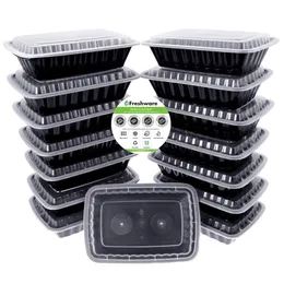 Freshware 15-Pack 1-Compartment Bento Lunch Box with Lids - Stackable Reusable Microwave Dishwasher and Freezer Safe - Meal Prep Portion Con