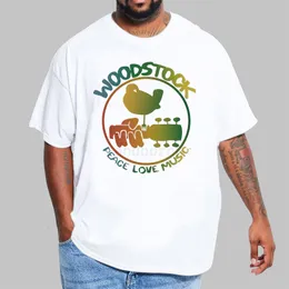 Męskie T-shirty męskie bawełniane karcie Woodstock 3 dni Peace Man White T Shirt „Muzyka Guitar Bird T-shirt 230509