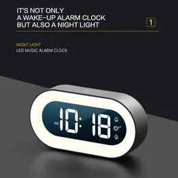 Skrivbordsklockor Musik LED Digital Alarm Clock Voice Control Night Light Design Desktop Clock Hem Desk Decoration Byggt 1200mAh Batteri 230508