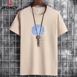 남자 티셔츠 jfuncy Summer Men 's Cotton Tee Shirts 남자 캐주얼 티셔츠 패션 Tshirt s-6xl 대형 짧은 슬리브 맨 느슨한 탑 230509