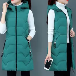 Chalecos 2022 mujeres con capucha chaleco largo de algodón invierno cálido señoras chaqueta sin mangas estudiante niñas chaleco femenino chaqueta acolchada de algodón abrigo