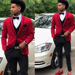 Men's Suits Blazers Red 3 Pieces Men Suit Wedding Tuxedos Shawl Lapel Bridegroom Groomsmen Suits Business Party Prom BlazerJacketPantsVest 230509