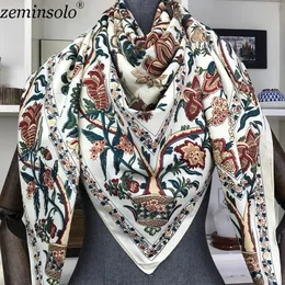 Sarongs 100 Silk Scarf Women Large Shawls Floral Print Stoles Square Bandana Luxury Brand Kerchief Scarves Female Foulard 130130cm 230508