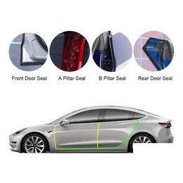 Andra interiörstillbehör Tesla Model 3 Door Seal Kit Soundproof Rubber Weather Draft Strip Wind Buller Reduction Drop Delivery Mobi DHHVD