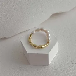 Bandringe 2023 New South Korea Barock natürlicher Süßwasserpearl Ring Mode Luxus Elegante Böhmen -Perlen -Index Finger Ring Z0509