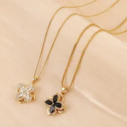 Pendanthalsband Lucky99 Design Rotertable Zircon Four-Leaf Clover Titanium Steel Halsband Enkel korta kvinnor Fashion Jewelry