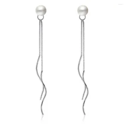 Dangle Earrings S925 Silver Earring Pearl Water Wave Chain Long Tassel Drop For Women Wedding Gift Lady Girl Fashion Jewelry