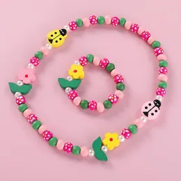 Strand 1 Set Wooden Necklaces And Bracelets Lovely Sweet Plant Style Bead Girl Kids Fashion Safety Material