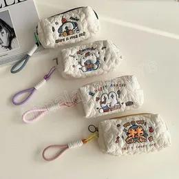 文学刺繍メイクアップバッグソフトコットン女性ジッパー化粧品オーガナイザーかわいい小さなメイクアップポーチ学生ポータブルペンシルケース