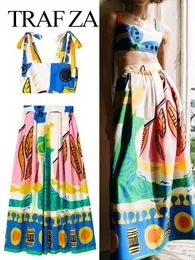 Платье с двумя частями Trafza Женские печать юбки набор ремней.
