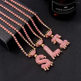 Łańcuchy Hip Hop Pink Crystal 26 -Litera Chunky wisiorka dla kobiet mężczyzn Shine Shinestone Tennis Chain Choker Naszyjnik