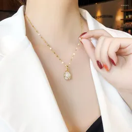Naszyjniki wiszące 2023 Moda Drop Naszyjnik Kobiety Biżuteria Opal Tytanium Stalowa stal nie wyblakły łańcuch obojczyka Golden Luxury Party Gift
