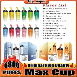Original Max Cup 6800 puff Disposable Electronic Cigarette Starter Kit puff 6800 Strength 0 2 3 5% Vape pen 16ml 600mAh Battery