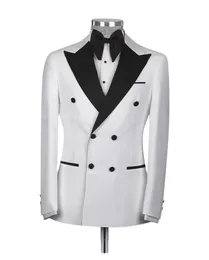 Mäns kostymer Blazers White Men Suits Wedding Tuxedos Double Breasted Peaked Lapel Clothing Groom Prom Party Social Blazer Byxor Set Jacketpants 230509