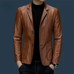 メンズジャケットドレススーツメンズジャケットラペルビジネスレザージャケット男性PUブレザー韓国スタイルスリムファッションレザーコートストリートウェア230509