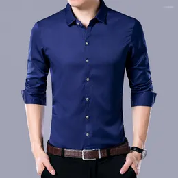 Camicie eleganti da uomo Autunno Slim Fit per uomo Lavoro d'affari Maniche lunghe Mens Camisas Colloquio formale Bianco Nero Blu