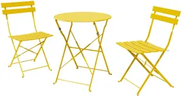 Conjunto de bistrô do pátio de aço SR, conjuntos de móveis de pátio externo dobráveis, conjunto de pátio de 3 peças de mesa e cadeiras dobráveis, amarelo de manga