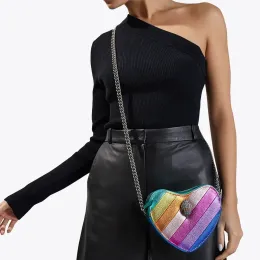 2024New Kurt Geiger Kensington Mini Heart Chains Bag Lady Luxury Rainbow Crossbody Shoulder 지퍼 디자이너 핸드백 5A 레벨 작은 메신저 크로스 바디 백.