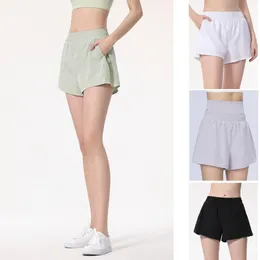 LU Summer High Weist Sports Shorts Women Women Fit Fit Quick Dry Dry Runnis Shorts Tennis Shorts Training Shorts and Pocket Shorts Double Jeist Head Roys