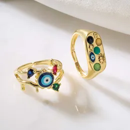 Band Rings Newbuy 2023 New Fashion Lucy Evil Eye Jewelry Gold Color Copper Open Ring for Women Girl Justerbar födelsedagspresent Z0509